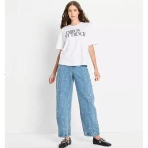 NWT Future Collective Women's Mid-Rise Studded Barrel Leg Jeans Size: 12